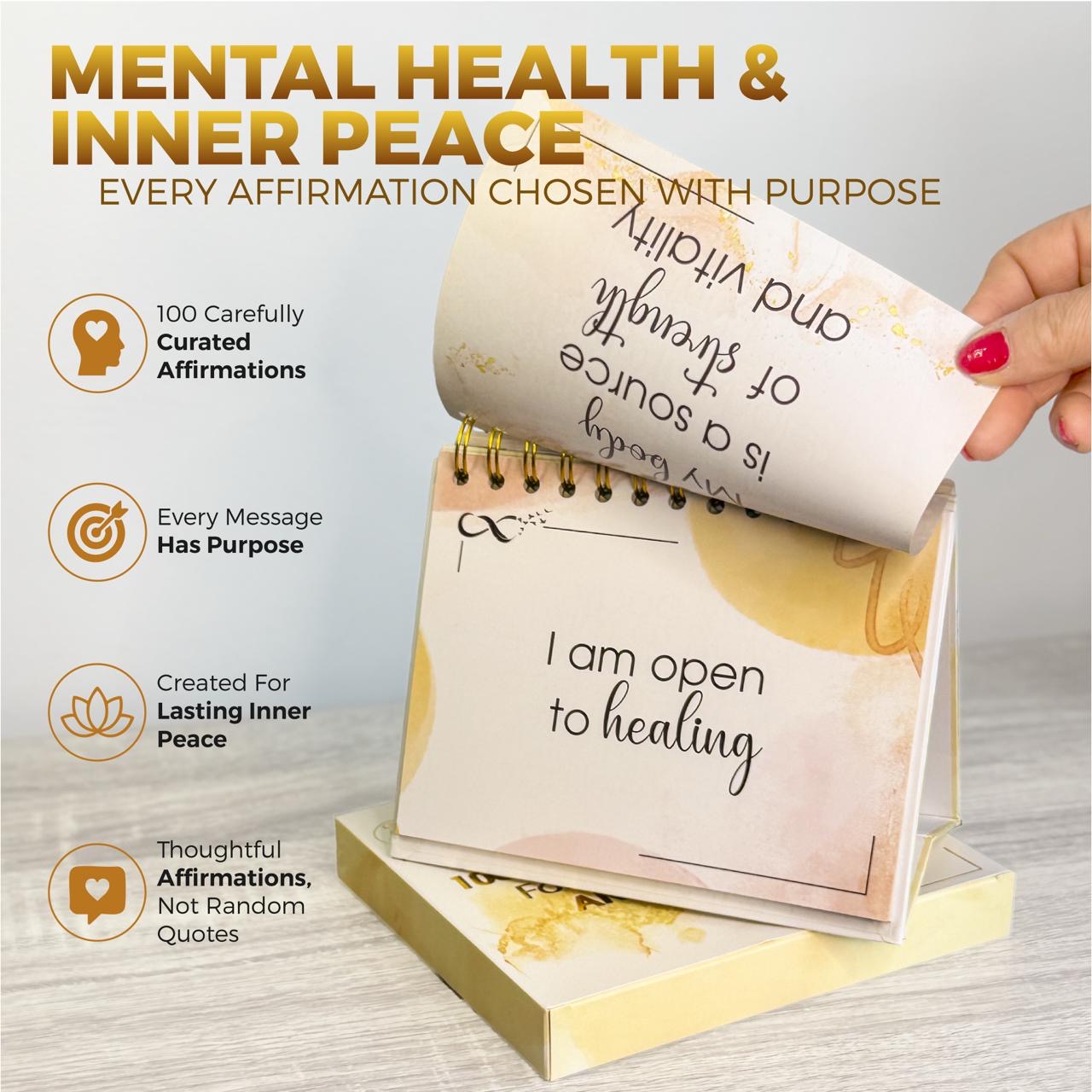 AP Inspiration Mental Health Affirmation Cards Desk Display – 100 Daily Positive Affirmations for Self-Care, Mindfulness & Anxiety Relief | Undated Inspirational Wellness Gift for Women & Men